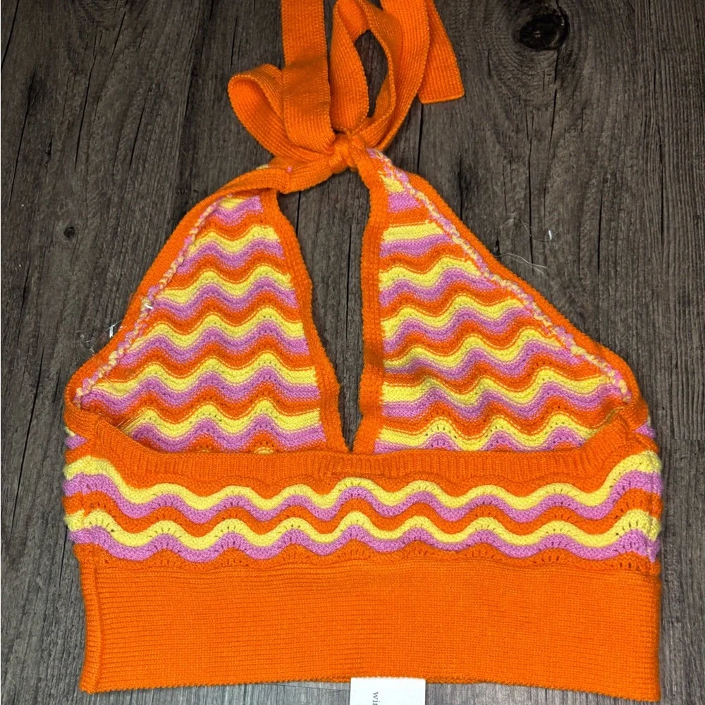 Summer Striped Crochet Halter Crop Top NWT Windsor Size M Moderate Stretch - Picture 7 of 14